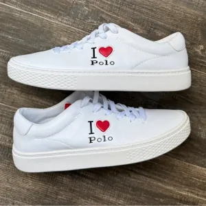 Brand new Ralph Lauren Polo white leather I love polo Sneakers with Heart 7.5