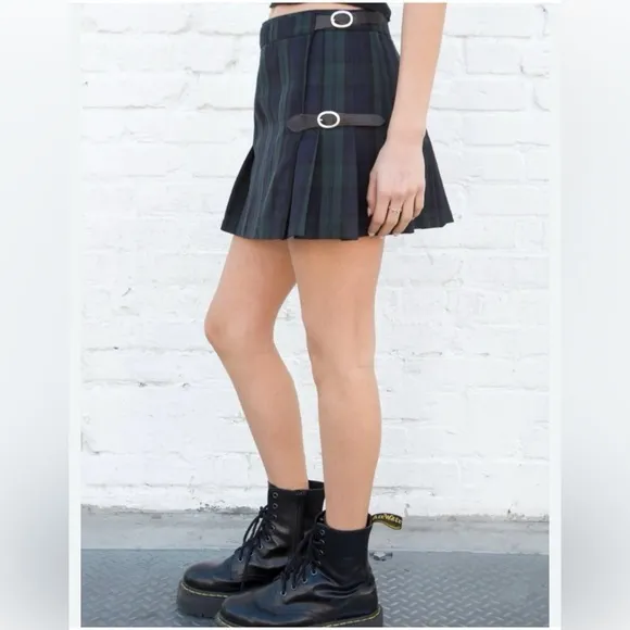 Brandy Melville Academy Dana Double Buckle Plaid Pleated Wrap Micro Skirt OS
