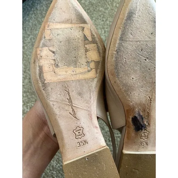 Brian Atwood Size 35 1/2 Point Toe Leather Slingback Flats Cappuccino Nude GUC**