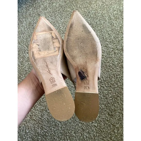 Brian Atwood Size 35 1/2 Point Toe Leather Slingback Flats Cappuccino Nude GUC**