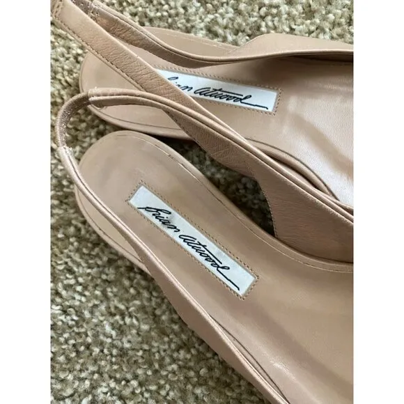 Brian Atwood Size 35 1/2 Point Toe Leather Slingback Flats Cappuccino Nude GUC**
