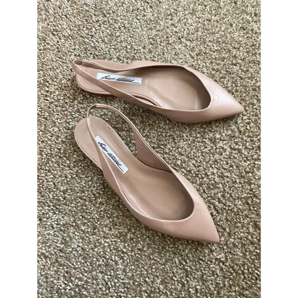 Brian Atwood Size 35 1/2 Point Toe Leather Slingback Flats Cappuccino Nude GUC**