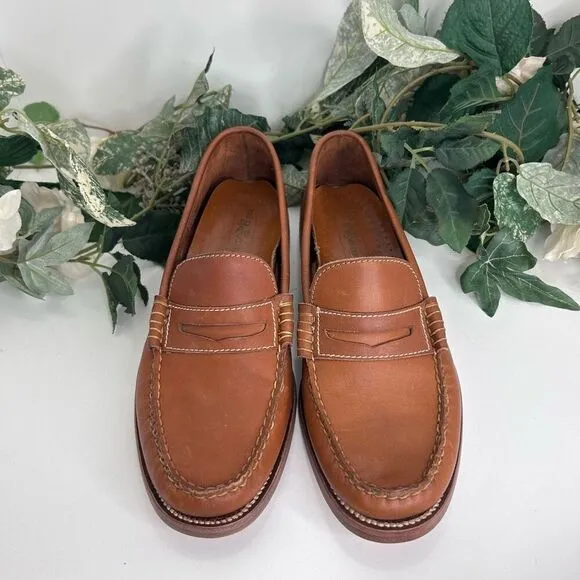 Brookline Shoes Men’s Size 8 Brown Leather Penny Loafer Contrasting Stitching