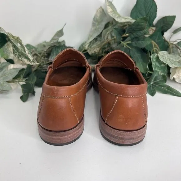 Brookline Shoes Men’s Size 8 Brown Leather Penny Loafer Contrasting Stitching