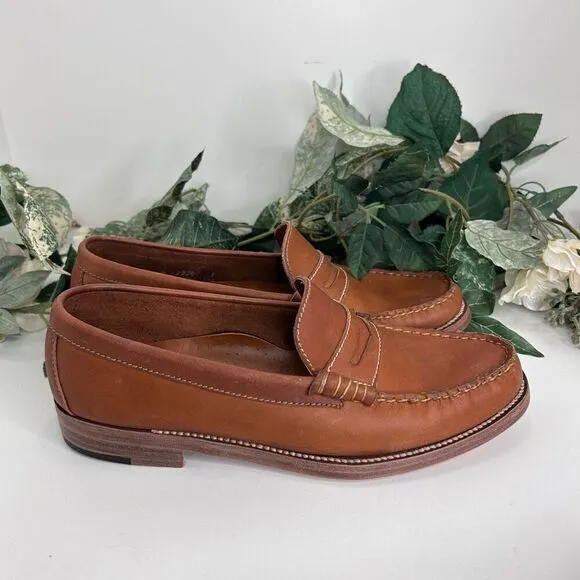 Brookline Shoes Men’s Size 8 Brown Leather Penny Loafer Contrasting Stitching