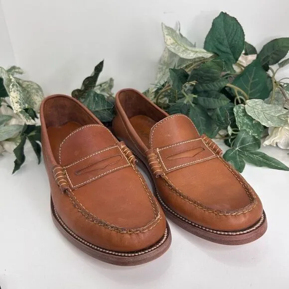 Brookline Shoes Men’s Size 8 Brown Leather Penny Loafer Contrasting Stitching