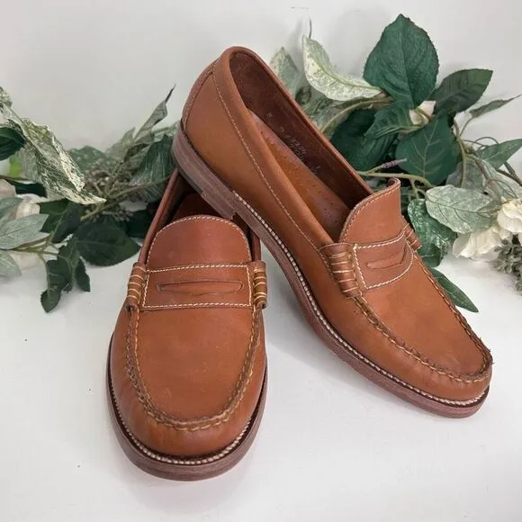 Brookline Shoes Men’s Size 8 Brown Leather Penny Loafer Contrasting Stitching