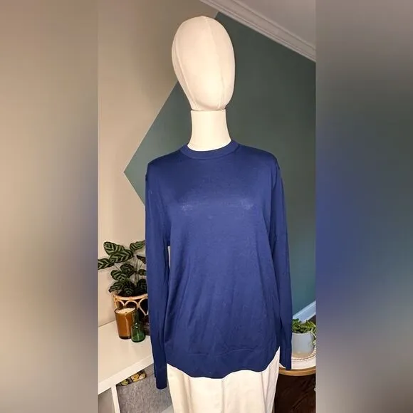 Brooks Brothers Brooktech 100% Merino Wool Sweater, Men’s Medium, Navy Blue, EUC