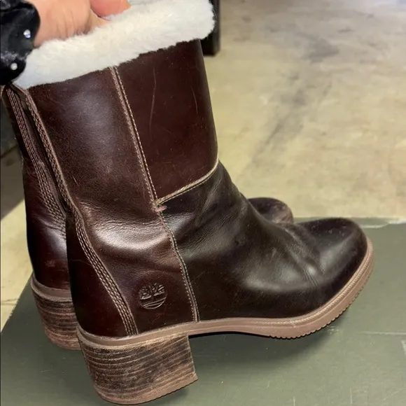 Brown Leather Ankle Boots with Shearling Lining