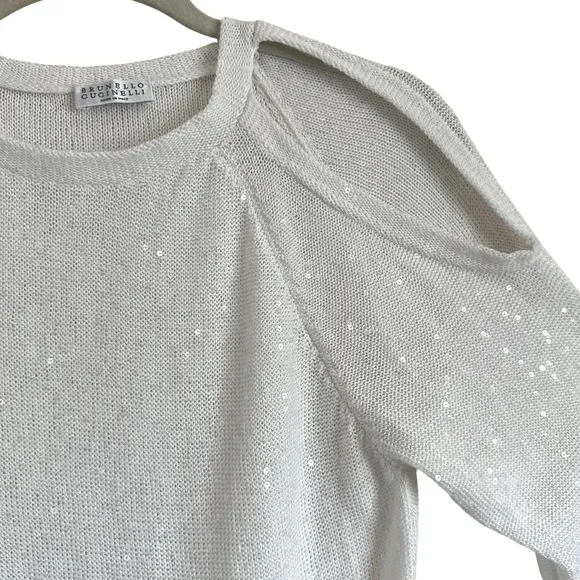 BRUNELLO CUCINELLI LINEN SILK OFF SHOULDER SWEATER SIZE MEDIUM