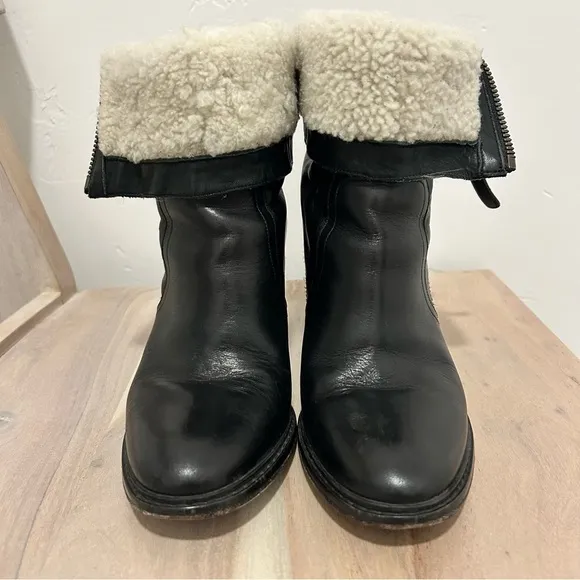 Burberry Black Leather Shearling Zip Ankle Boots Women's Size 38.5 Or 8.5