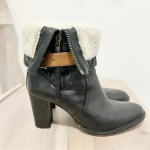 Burberry Black Leather Shearling Zip Ankle Boots Women's Size 38.5 Or 8.5