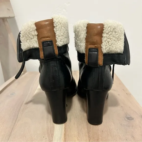 Burberry Black Leather Shearling Zip Ankle Boots Women's Size 38.5 Or 8.5