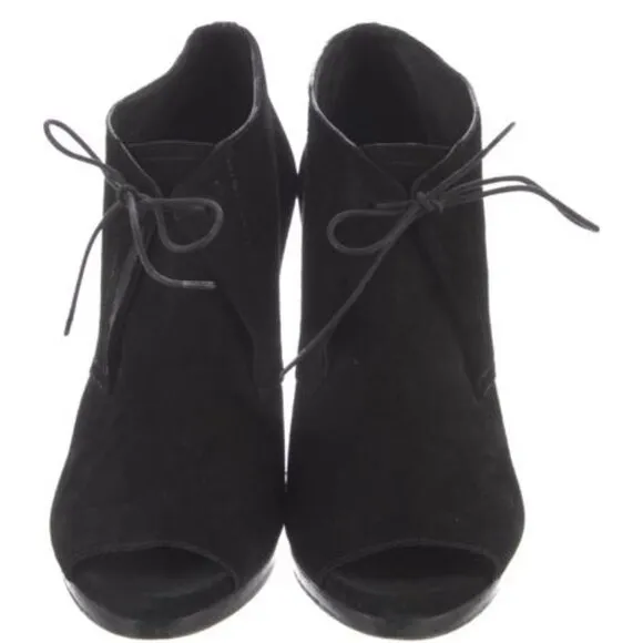 BURBERRY Black Suede Leather Boots Peep Toe Platform Ankle Boots