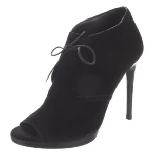BURBERRY Black Suede Leather Boots Peep Toe Platform Ankle Boots