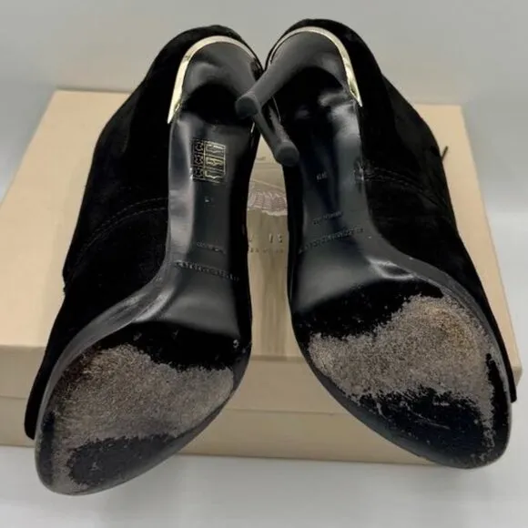 BURBERRY Black Suede Leather Boots Peep Toe Platform Ankle Boots