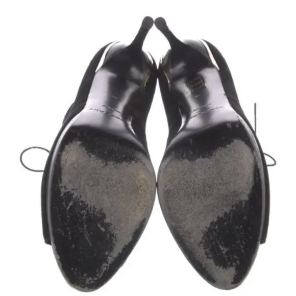 BURBERRY Black Suede Leather Boots Peep Toe Platform Ankle Boots