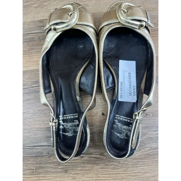 BURBERRY Women's Gold Leather Slingback Ballet Flats 36| 6.5