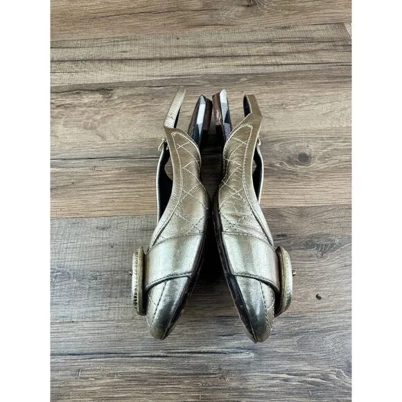 BURBERRY Women's Gold Leather Slingback Ballet Flats 36| 6.5