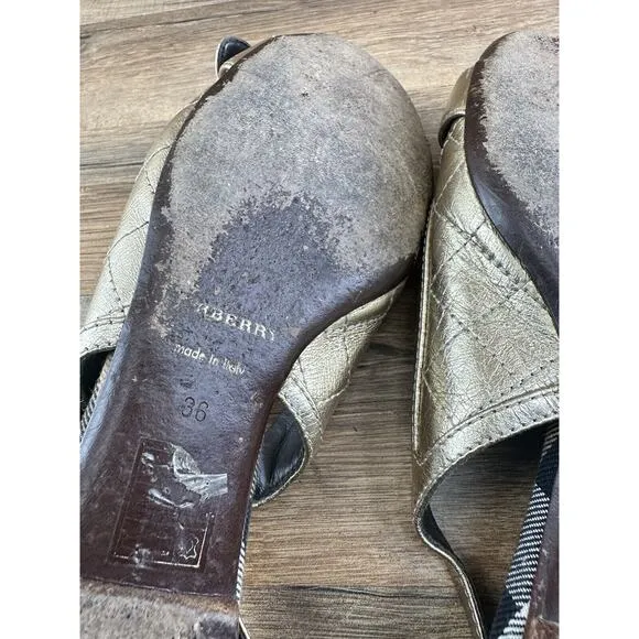 BURBERRY Women's Gold Leather Slingback Ballet Flats 36| 6.5