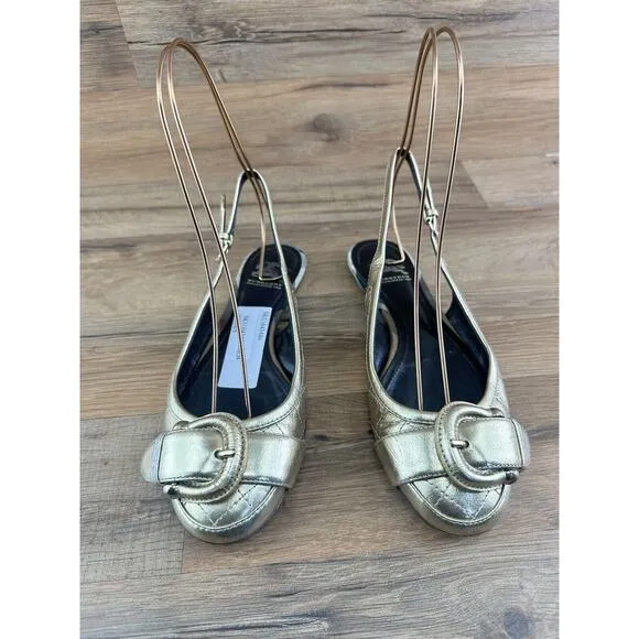 BURBERRY Women's Gold Leather Slingback Ballet Flats 36| 6.5