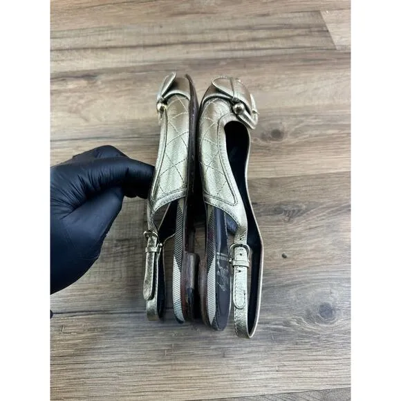 BURBERRY Women's Gold Leather Slingback Ballet Flats 36| 6.5