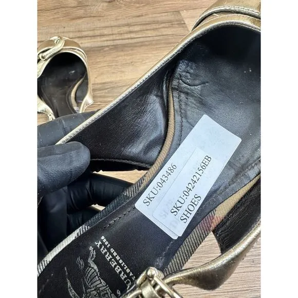BURBERRY Women's Gold Leather Slingback Ballet Flats 36| 6.5