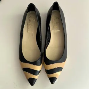 Butter Italian-made black and beige leather pointy toe flats size 9.5