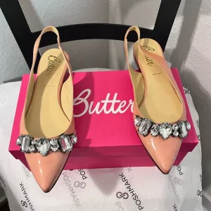 BUTTER PRE-LOVED AUTHENTIC ROSE PINK GENUINE LEATHER CRYSTALS EMBELLISHED FLATS