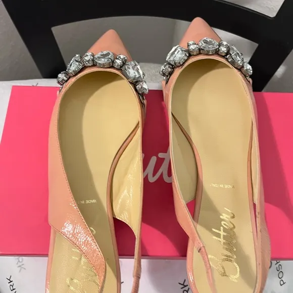 BUTTER PRE-LOVED AUTHENTIC ROSE PINK GENUINE LEATHER CRYSTALS EMBELLISHED FLATS