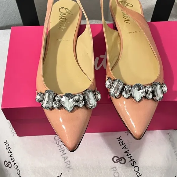 BUTTER PRE-LOVED AUTHENTIC ROSE PINK GENUINE LEATHER CRYSTALS EMBELLISHED FLATS