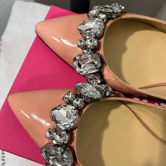 BUTTER PRE-LOVED AUTHENTIC ROSE PINK GENUINE LEATHER CRYSTALS EMBELLISHED FLATS