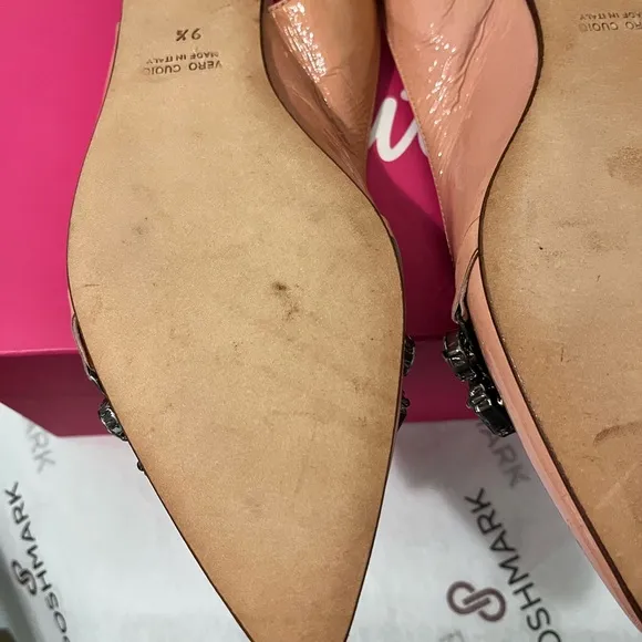 BUTTER PRE-LOVED AUTHENTIC ROSE PINK GENUINE LEATHER CRYSTALS EMBELLISHED FLATS