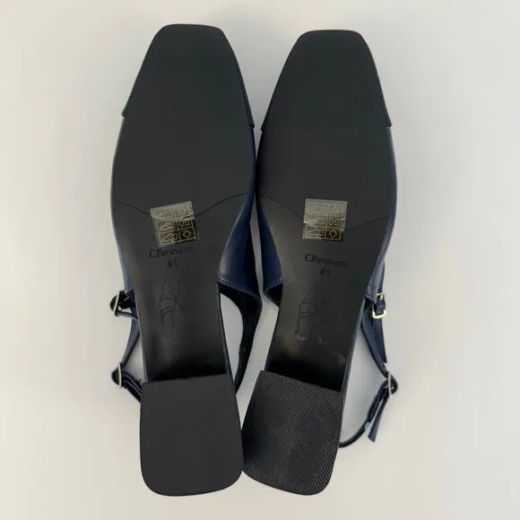 C. Paravano Square-Toe Slingback Flats Felicia Navy/Black Size 41 (US 10.5)