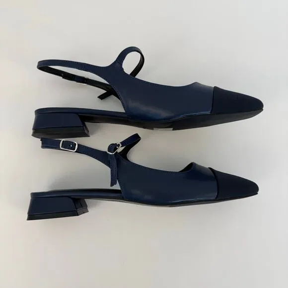 C. Paravano Square-Toe Slingback Flats Felicia Navy/Black Size 41 (US 10.5)