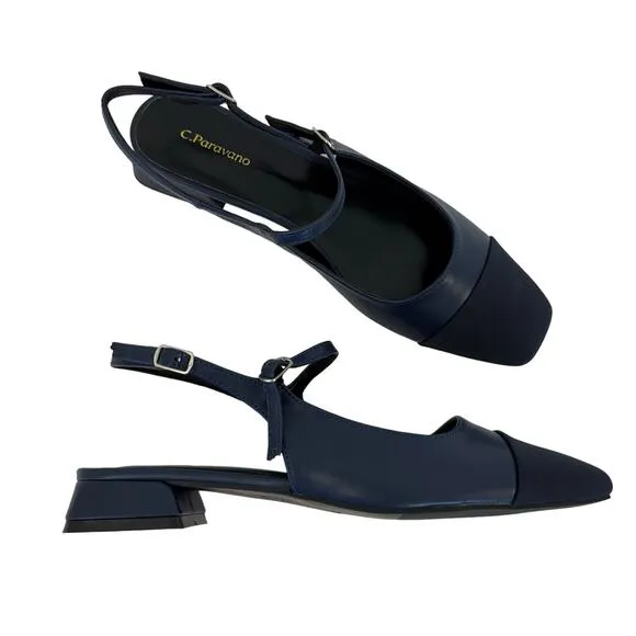C. Paravano Square-Toe Slingback Flats Felicia Navy/Black Size 41 (US 10.5)