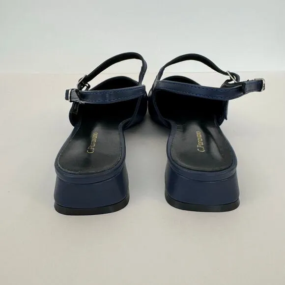 C. Paravano Square-Toe Slingback Flats Felicia Navy/Black Size 41 (US 10.5)