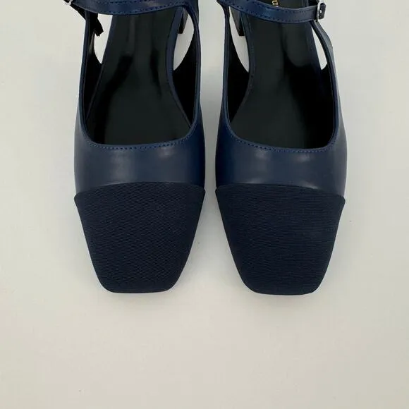 C. Paravano Square-Toe Slingback Flats Felicia Navy/Black Size 41 (US 10.5)