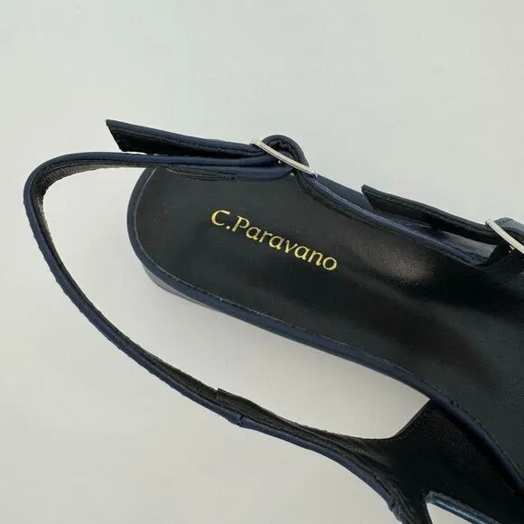 C. Paravano Square-Toe Slingback Flats Felicia Navy/Black Size 41 (US 10.5)