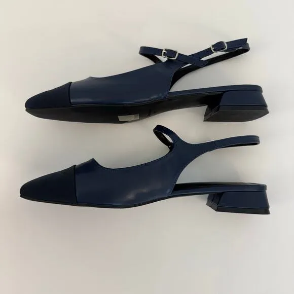 C. Paravano Square-Toe Slingback Flats Felicia Navy/Black Size 41 (US 10.5)