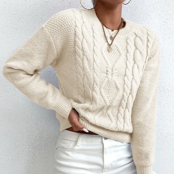 Cable Knit Drop Shoulder Sweater