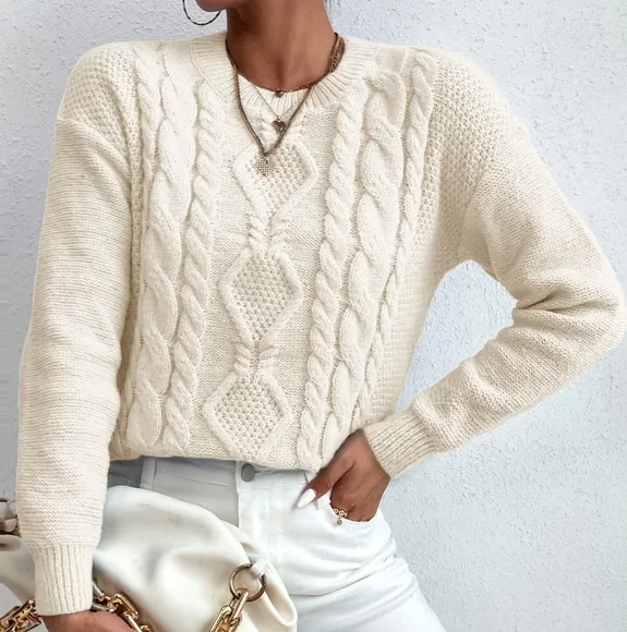 Cable Knit Drop Shoulder Sweater