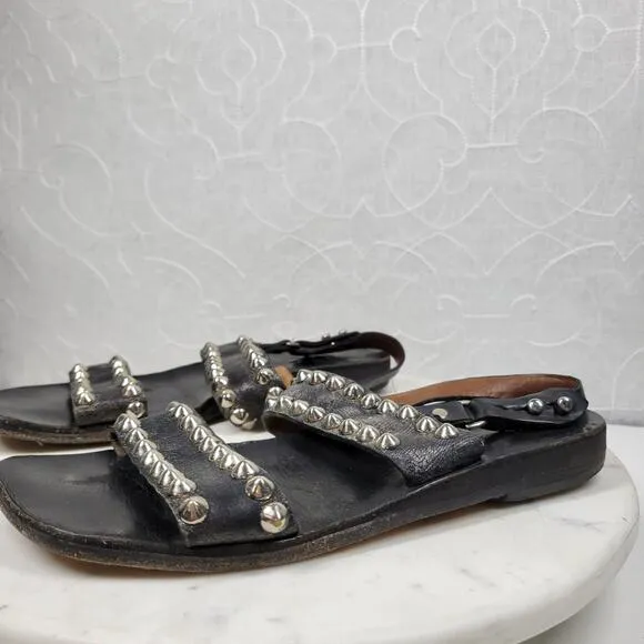 Calleen Cordero Studded Reptile Sandals Womens 9.5 Black Leather Slingback
