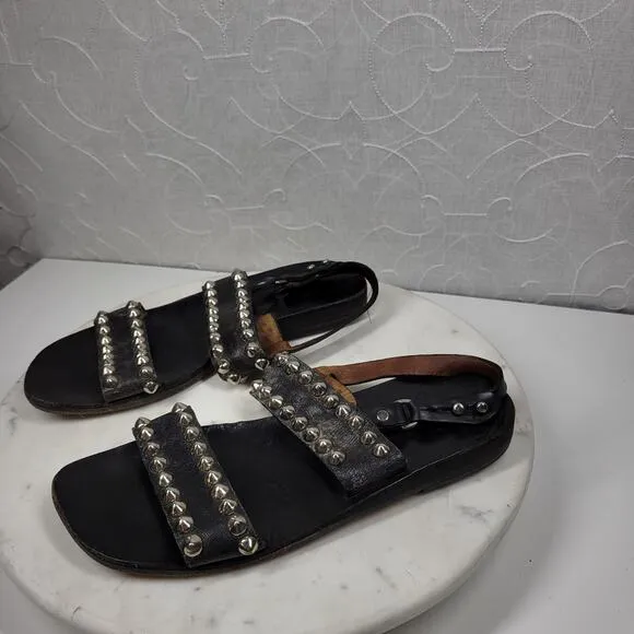 Calleen Cordero Studded Reptile Sandals Womens 9.5 Black Leather Slingback