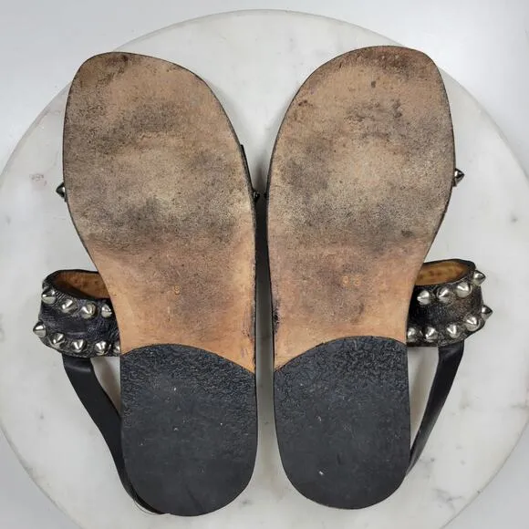Calleen Cordero Studded Reptile Sandals Womens 9.5 Black Leather Slingback