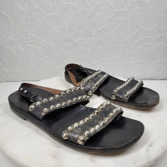 Calleen Cordero Studded Reptile Sandals Womens 9.5 Black Leather Slingback