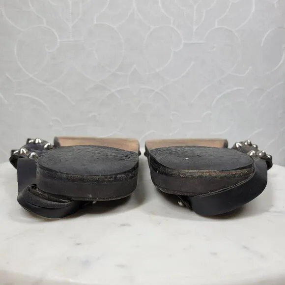 Calleen Cordero Studded Reptile Sandals Womens 9.5 Black Leather Slingback