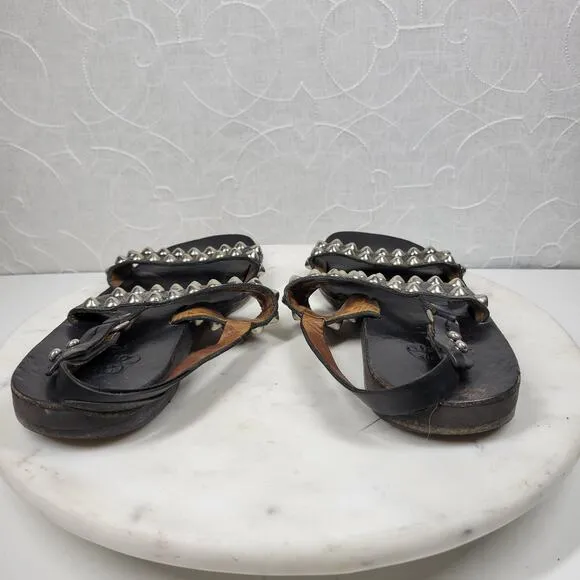 Calleen Cordero Studded Reptile Sandals Womens 9.5 Black Leather Slingback