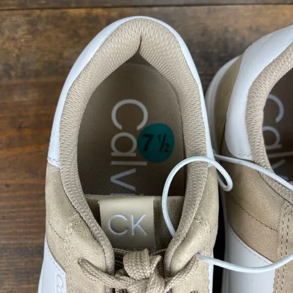 Calvin Klein Glenti Casual Sneakers Men's Size 7.5 Khaki Cream Tan White