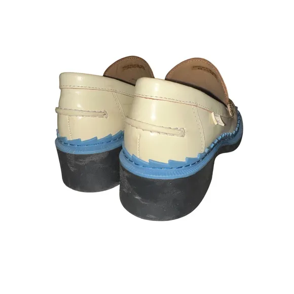 Camper Platform Loafers Taylor Block Heel Leather Shoes Cream Blue Size 39